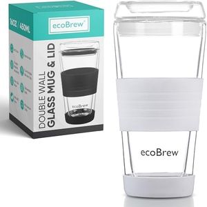 ecoBrew 16oz Double Wall All Glass Tumbler with Lid, Dishwasher Safe & Microwavable Glass Travel Mug, Clear Coffee Tumbler To Go, Reusable Ceramic Cup for Hot & Cold Drinks