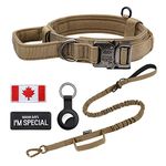 OEBEESA Dog Collar and Leash Set: Tactical dog collar with handle and Quick Release Carabiner,Shock Absorbing Retractable Strong Dog Leash with Canada Flag Patch and Airtag Case Holder for Medium and Large Dogs