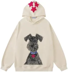 Aelfric Eden Dog Graphic Hoodie Oversized Cute Star Sweatshirt Unisex Y2k Casual Hooded Pullover Apricot Small