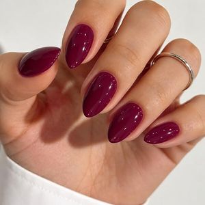 Modelones Press on Nails Plum Purple, Short Almond Fake Nails, Reusable Nail Kit with Nail Glue Adhesive Tabs Mini Nail File, Nails Press Ons 32Pcs 16 Sizes, Women Girl Gift