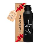 Caspian Trek Customised Stainless Steel Water Bottle 1L, Black with Logo Print - Personalised Water Bottle with Your Name Print for Kids Boys Girls School Office Gym- Perfect for Corporate Gifting