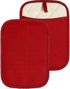 HOMWE Silicone Kitchen Pot Holders, 2 Pc Set Trivets, Steam and Heat Resistant Hand and Countertop Protection Hot Pads, Non-Slip Grip, Terrycloth Interior Lining, Red