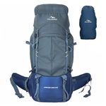 TRAWOC ARMOR PRO 60L Internal Fiber Frame Travel Backpack for Hiking Trekking Bag Camping Rucksack for Men & Women with Rain Cover Shoe Compartment HK013 Grey Navy Blue