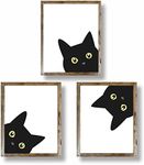 Batuba Design UNFRAMED Set of 3 Peeking Black Cat Print Wall Art Poster, Cute Black Cat Portrait Poster Printable, Abstract Cat Wall Art, Cats Poster,