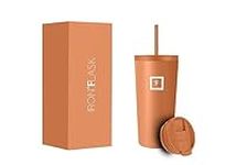 IRON °FLASK Classic Tumbler 2.0-2 Lids (Straw Flip), Vacuum Insulated Stainless Steel Water Bottle, Double Walled, Drinking cup, Thermos Travel Mug - Clementine, 24 Oz