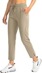 Soothfeel Women's Pants with 4 Pockets 7/8 Stretch High Waisted Sweatpants Travel Athletic Work Golf Pants for Women (Light Khaki, XX-Large)