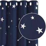 Deconovo Super Soft Foil Star Printed Thermal Insulated Blackout Curtains Eyelet Curtains for Bedroom W55xL70 Inches Navy Blue 2 Panels