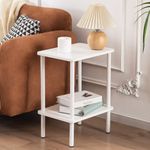 Apicizon 2 Tier End Table, Boho Side Table with Storage Shelf, Nightstand Bedside Table for Small Spaces, Bedroom, Living Room, Entryway, Farmhouse, Easy Assembly,White