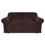 Thick Velvet Stretch Sofa Covers 2 Seater Couch Covers for Living Room Sofa Slipcovers Furniture Covers with Elastic Bottom, Soft Thick Fabric Washable (Loveseat 2 Seater, Brown) 58 inch -72 inch