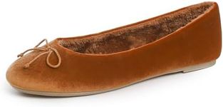 Feversole Women's Ultra Soft Colorful Memory Foam Cushioned Faux Suede Home Ballet Flats Camel Velvet Fur Lined Size 7.5 M US