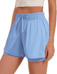 PINSPARK High Rise Athletic Shorts for Women Quick Dry Gym Running Shorts Breathable Outdoor Workout Shorts with Soft Liner Sky Blue XXXL