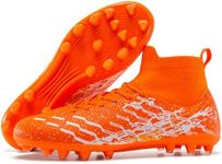 LSIDORYC Soccer Cleats Boys Girls, Professional Youth Soccer Shoes with Elastic Ankle Support, Breathable One-Piece Mesh Upper, Lightweight Durable Multi-Ground Traction for Training, Competitive Matches & Outdoor Play, Orange