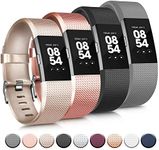 Tobfit Sport Silicone Bands Compatible for Fitbit Charge 2 Classic & Special Edition, 4 Pack, Black/Champagne/Rose Gold/Grey, Small