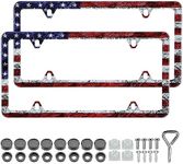 American Flag License Plate Frame - 2 Pack Vintage Patriotic USA Flag Aluminum Metal License Plate Holder Covers, Rust-Proof Waterproof Car Decorative Tag Frames for Standard US 12x6 Inch