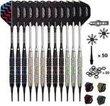 Darts Plastic Tip - Professional Soft Tip Darts Set for Electronic Dartboard 12 Pcs 18 Grams with 50 Extra Tips 24 Flights 2 Flight Protctors and Tool Kit Gift Darts (New)