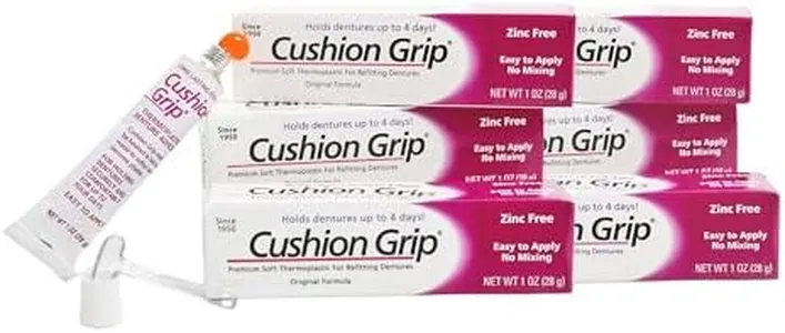 Cushion Grip Thermoplastic Denture Adhesive – Refits and Tightens Loose Dentures, Works Like a Denture Reliner for Long-Lasting Comfort, Holds Up to 4 Days, Waterproof and Zinc-Free – 1 oz (Pack of 6)