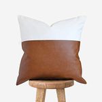 Two Queens Lane Faux Leather and Cotton Pillowcase Throw Pillow Cover - Modern Boho Chic Brown Faux Leather Decorative Throw Pillows Cases Only for Couch Bed Home Decor (1-Pack, 18 x 18)