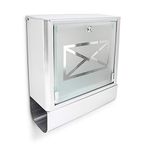 Relaxdays Stainless Steel Letter Box, Mailbox with Newspaper Holder, Frosted Glass Door, 35 x 40 x 14 cm, Silver