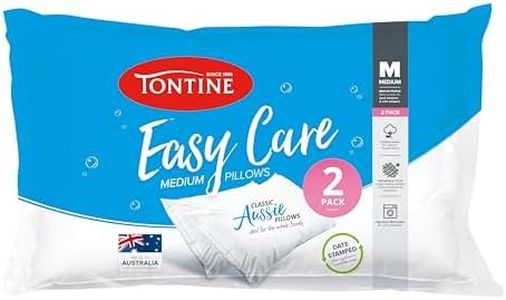 Tontine Easy Care Medium 2 Pack Pillow, Medium Height & Support, Anti Bacterial Protection, Natural Cotton Cover, Machine Washable, Australian Made Pillow