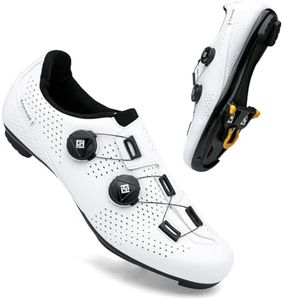 Feyenold Chaussures de vélo pour Hommes &Femmes compatibles SPD-SL Pedal,Compatible l'installation SPD/Look KEO Cleats Lock Triangle White 43 EU