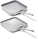 Caraway Griddle Pan & Grill Pan Duo - Non-Stick Ceramic Coated - Non Toxic, PTFE & PFOA Free - Oven Safe & Compatible with All Stovetops – Gray