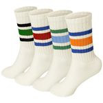 4 Pairs Crew Sport Socks Women Men Striped Crew Socks 5.5-9 Retro Athletic Socks Casual Cotton Socks for Women Men