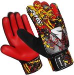 Shaz Soccer Goalkeeper Gloves for Kids Boys Children Youth, Funky Football Goalie Gloves Anti Slip 4mm Latex Palm with Strong Grip & Double Wrist Protection (Size 5 Suitable for 9-12 Years, Red)