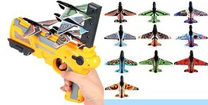 Airplane Launcher Toy Catapult Aircrafts Gun with 14 Foam Aircrafts, Shooting Games Outdoor Sport Activity Birthday Gifts Party Gifts for Kids Toddlers (Yellow)