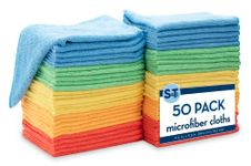 S&T INC. Microfiber Cleaning Cloths, Reusable and Lint-Free Towels for Home, Kitchen and Auto, 11.5 Inch x 11.5 Inch, 50 Pack, Assorted