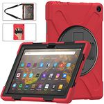 LEHEE Case for All-New Amazon Fire HD 10 and Fire HD 10 Plus Tablet (Only Compatible with 11th Generation 2021 Release), Rugged Shockproof Hard Case with 360 Rotating and Stand, Red