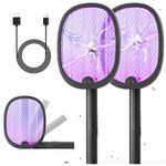 YISSVIC Bug Zapper Racket 4000 Volt Electric Fly Swatter Fly Zapper Dual Modes with Attractant Light Rechargeable Black 2 Pack