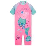 Peppa Pig Girls Swimming Costume Summer Holiday Essentials Short Sleeve Childrens Swimwear 2-6 Years Comfortable One Piece Full Body Swimsuit Beach Pool (Pink, 4-5 Years)