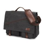 Mens Messenger Bag,17.3 Inch Water Resistant Canvas Satchel Large Black Vintage Shoulder Business Briefcase Bookbag by RAVUO