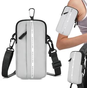 Armband Cell Phone Holder, Crossbody Phone Purse for Running Walking, Adjustable Strap Phone Pouch Holster for Men Women (Silver Gray)