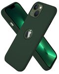 Elzzi Microfiber Logo Cut Cover Compatible for iPhone 13 Case, Premium Silicone Phone Cover Non-Slip Full Body Protective Shockproof Back Cover 6.1 inch, Forest Green