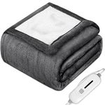 Electric Heated Blanket, Soft Flannel Sherpa Fast Heating Throw Blanket Warm with 3 Heat Levels 4-Hour Auto Off Overheating Protection, Machine Washable, ETL Certified, 50" x 60" (Dark Grey)