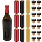 60pcs Wine Sealer for Wine Bottles, Bottle Resealer Kit with PVC Heat Shrink Film Wrap Capsules Shrink Caps T-Shape Wine Tasting Cork Stoppers with Black Plastic Top for Making Cellars and Home Use