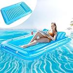 HEVOL Inflatable Tanning Pool Lounger Float, Tanning Pool Floats with Pillow, Blow Up Suntan Raft Float for Adult - Blue (14+ Years Old)…