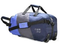 Chris & Kate Polyester Blue 50 litres Travel Foldable Spacious Duffle Bag with Wheels Lightweight Trolley Bag with Space Saver Self Storage Luggage Bag-203