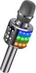 BONAOK Bluetooth Karaoke Wireless Microphone with Controllable LED Lights, Portable Karaoke Machine Speaker Birthday Gift Party Travel Toy for Android, for iPhone, for iPad, for PC (Space Grey)