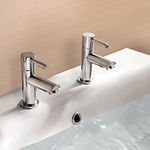 Blossom Bathroom Round Chrome Basin Hot and Cold Tap Pair Including a Square Cap Waste