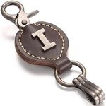 Leather Keychain For Men, Single Letter Alphabet with Easy Clasp, I - Rich Brown, One size