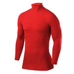 PowerLayer Men's Compression Base Layer Top Long Sleeve Under Shirt - Mock Neck - Red, XXL