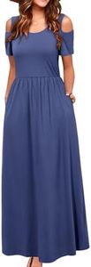 STYLEWORD Women's 2025 Summer Navy Maxi Dresses Cold Shoulder Sundress Casual Long Dress with Pocket(Navy,M)