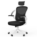 naspaluro Office Chair Desk Chair with Back Support, Ergonomic Chair with 90° Flip-Up Armrest, Adjustable Headrest, Swivel Mesh Chair for Home and Office Use (White)