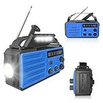 Wind Up Emergency Crank Radio, CCHKFEI 8000mAh-Solar Hand Crank Portable AM/FM/NOAA Weather Radio Solar Radio Flashlight Motion Sensor Reading Lamp,Double USB Phone Charger,SOS Emergency Radio,Blue