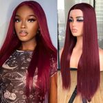 Lizzy Synthetic Lace Front Wig Long Straight Wigs for Women Glueless Pre Plucked Lace Front Wigs With Baby Hair 26inch Ready to Wear Wigs Beginner Friendly (Burgundy)