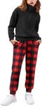 Arshiner Gilr's 2 Piece Tracksuit Fall Outfits 2024 Long Sleeve Half Zip Sweatshirt Sweatpants Lounge Set Sweatsuits Red Plaid 7-8Y