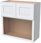 CozyHommie Solid Wood RTA Wall Microwave Open Shelves Cabinet Kitchen Pantry Storage Cabinet Microwave Stand Cabinet with 2 Doors（Shaker White, 30”W×24”D×42”H