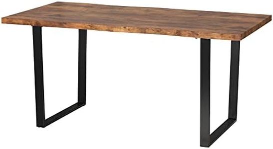 HOMCOM 63" Dining Table, Industrial Kitchen Table with Wave-Edged Tabletop and Steel Legs for Up to 6 People, Rustic Brown